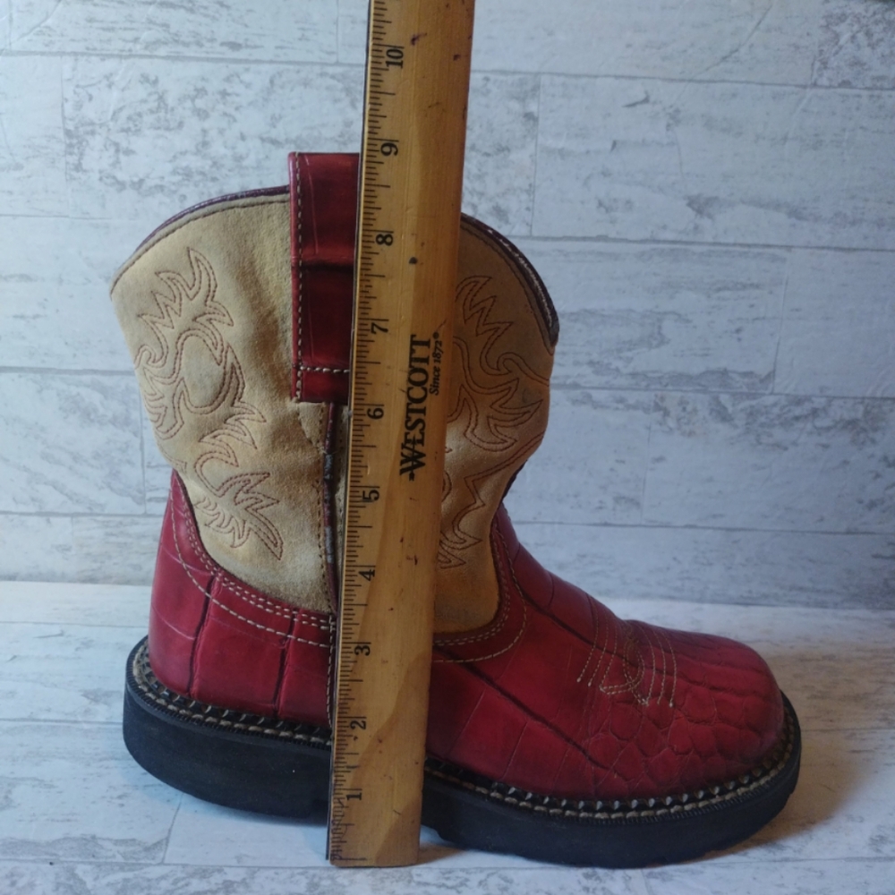 Ariat FatBaby Alligator Print Red and Cream Suede Leather youth size 3 Cowgirlbo - Picture 12 of 12